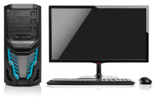 A desktop computer tower and monitor