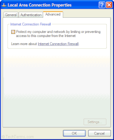 ICF disabled in LAN settings (Windows XP)
