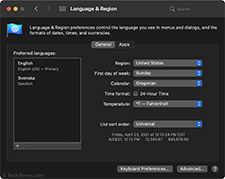 System localization options in macOS 11