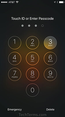 Passcode Entry Screen on an iPhone 6