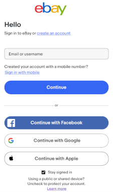 eBay is one of many websites and apps that supports SSO for individuals using their Facebook Google or Apple accounts
